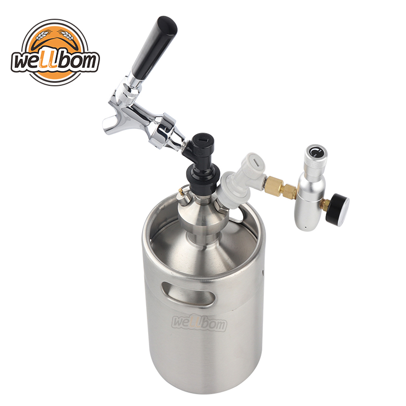 Homebrew 2L Mini Keg stainless Beer Growler + 2L Mini Beer Spear with Tap Faucet with CO2 Injector Premium for beer bar